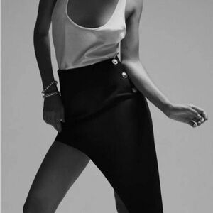 Zara Black Asymmetrical Skirt with Button Detail